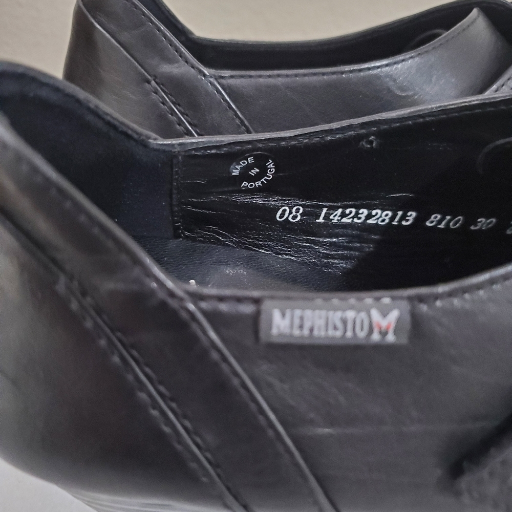 Mephisto Black Leather Round Toe Chunky Heel Velcro Strap Women's Shoe 5 1/2   8 - Picture 10 of 15